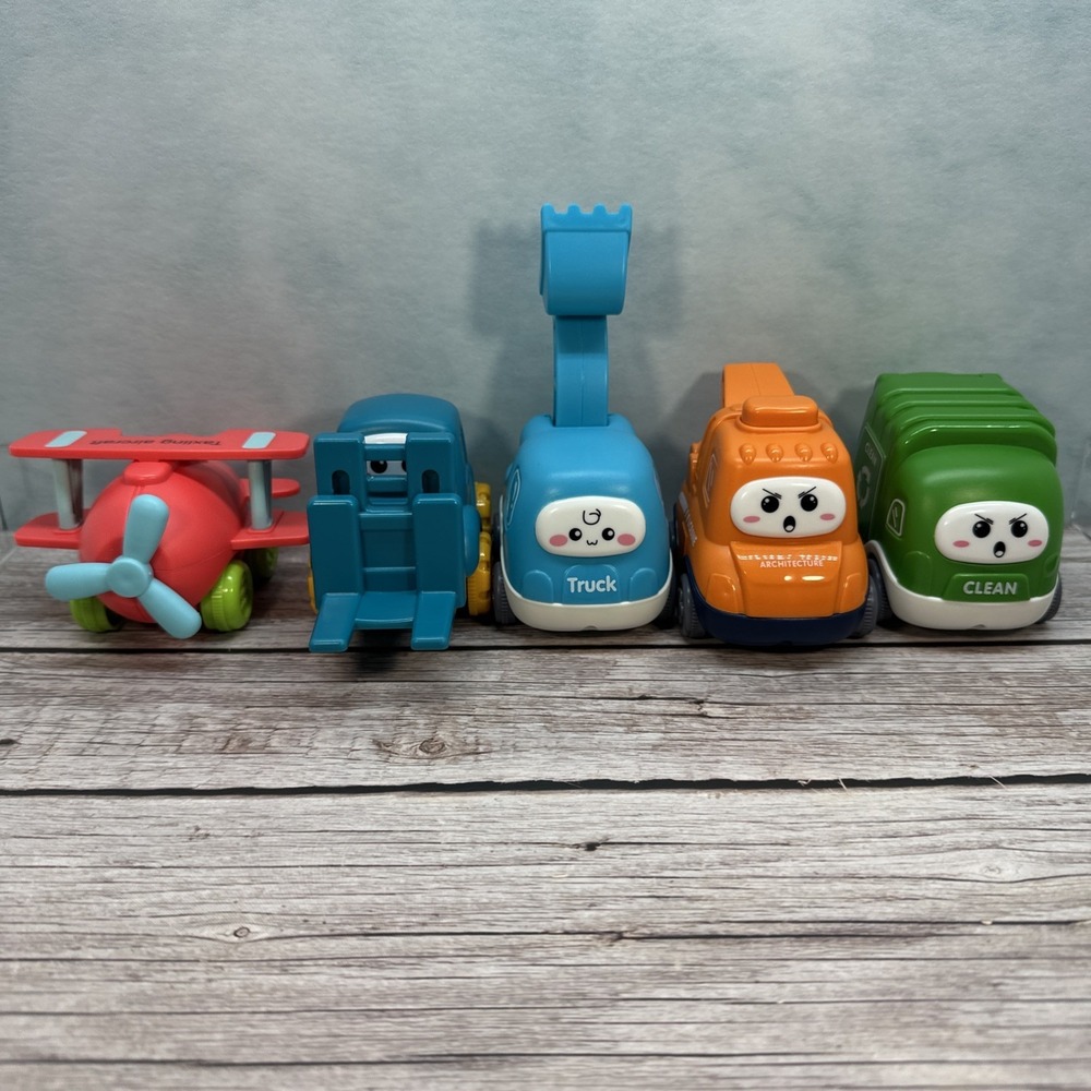 ALASOU Friction Truck, Garbage Truck, Forklift, Airplane & Crane Toy Lot‎ of 5